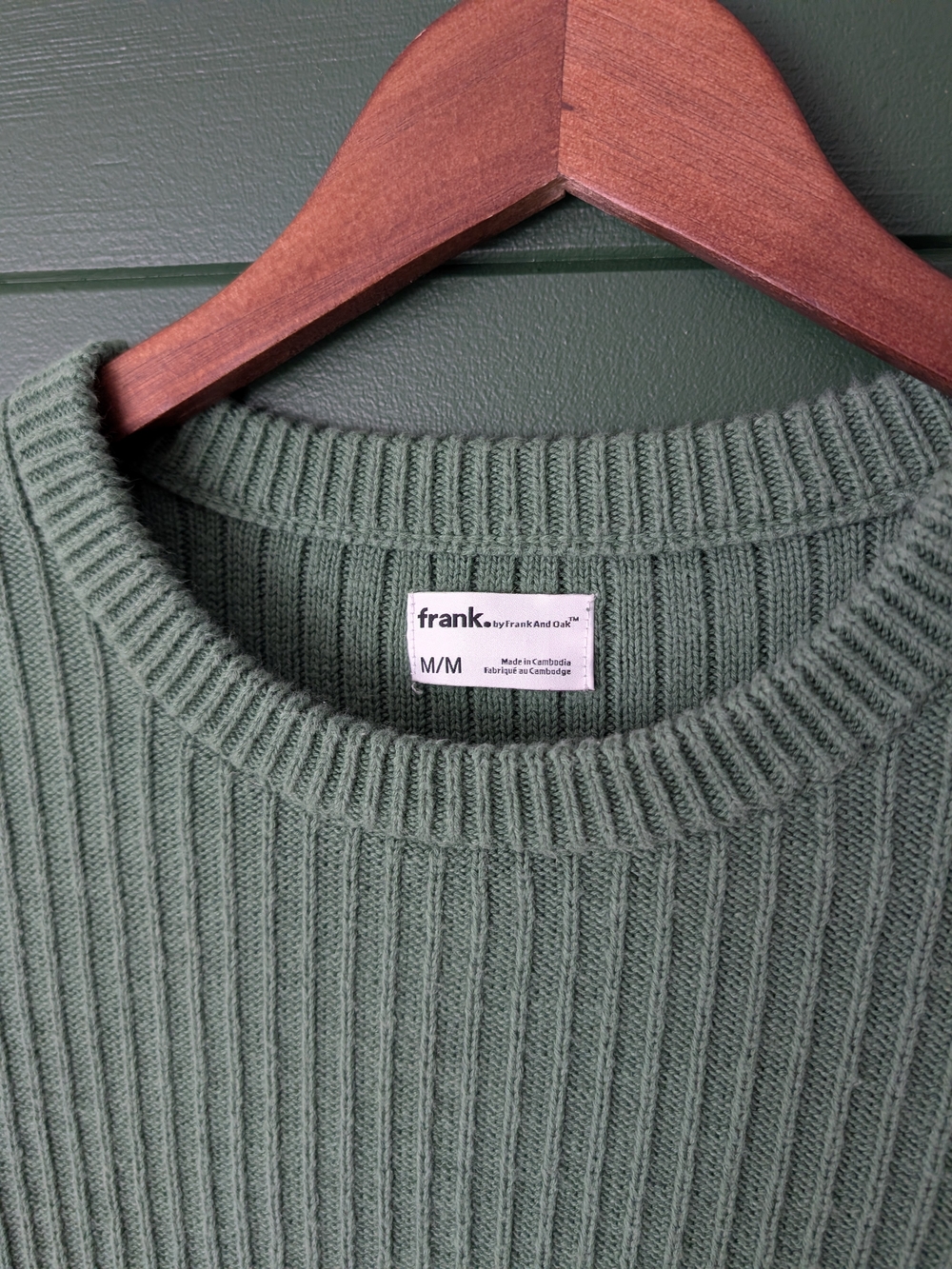Frank & Oak Green Ribbed Crewneck Sweater